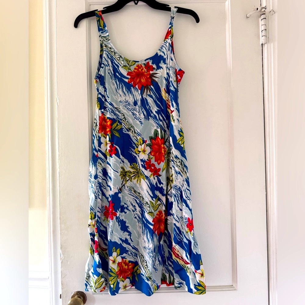 Vtg The Hawaiian Original Hilo Hattie BlueTropical Shift Dress Resortwear Floral